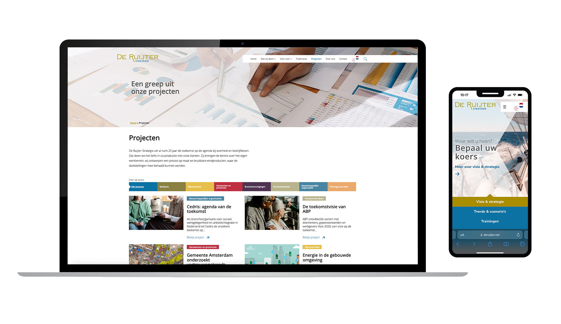 De Ruijter Strategie website mockup laptop en mobiel