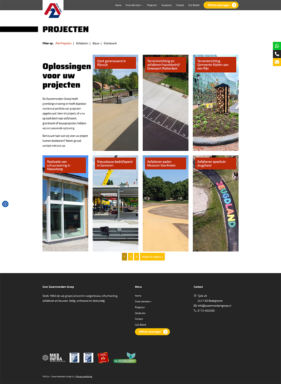 Zwammerdam Groep Website nieuw projecten pagina