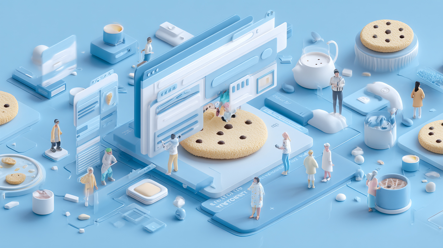 illustratie miniatuur wereld cookies op websites